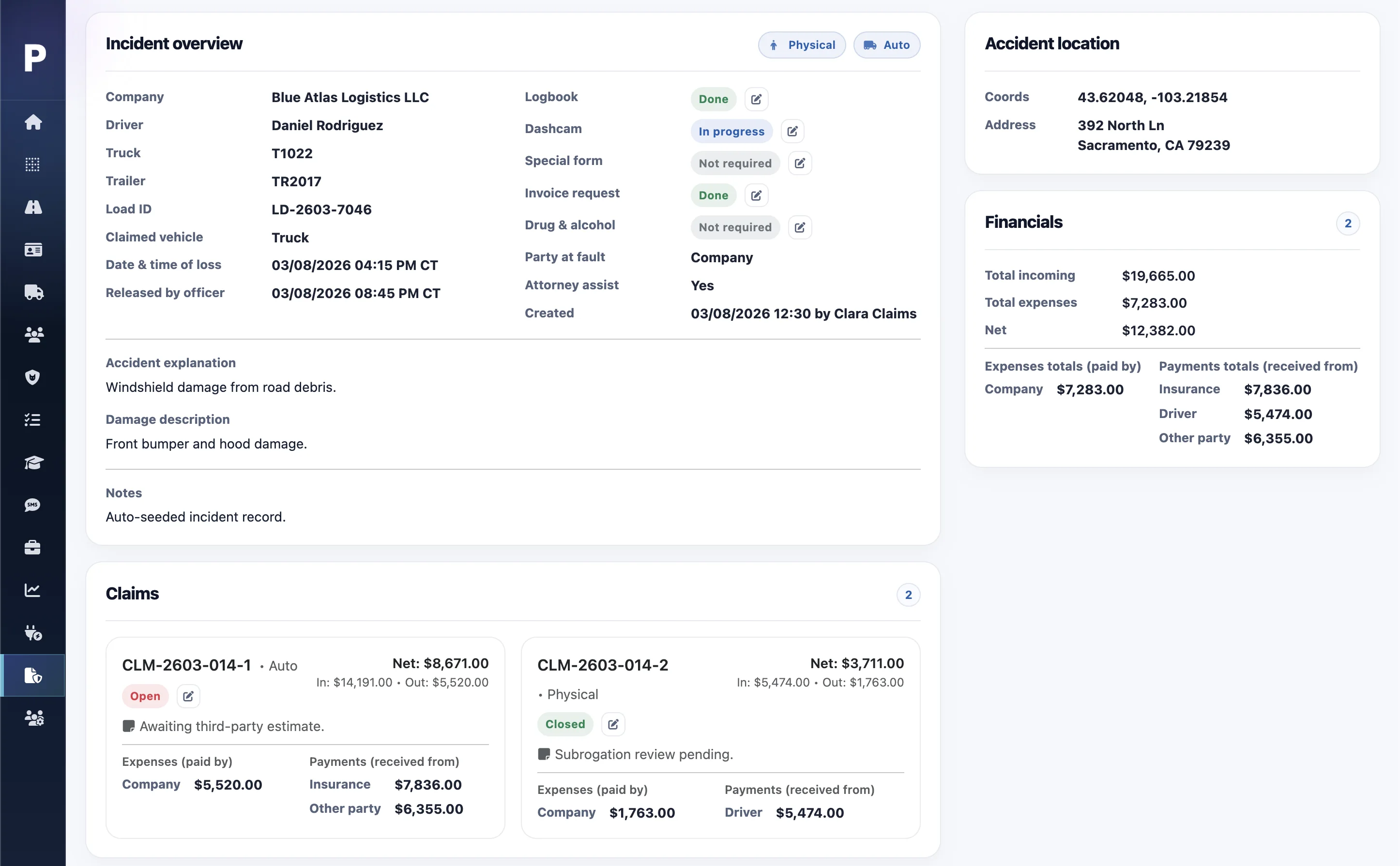 Incident overview page