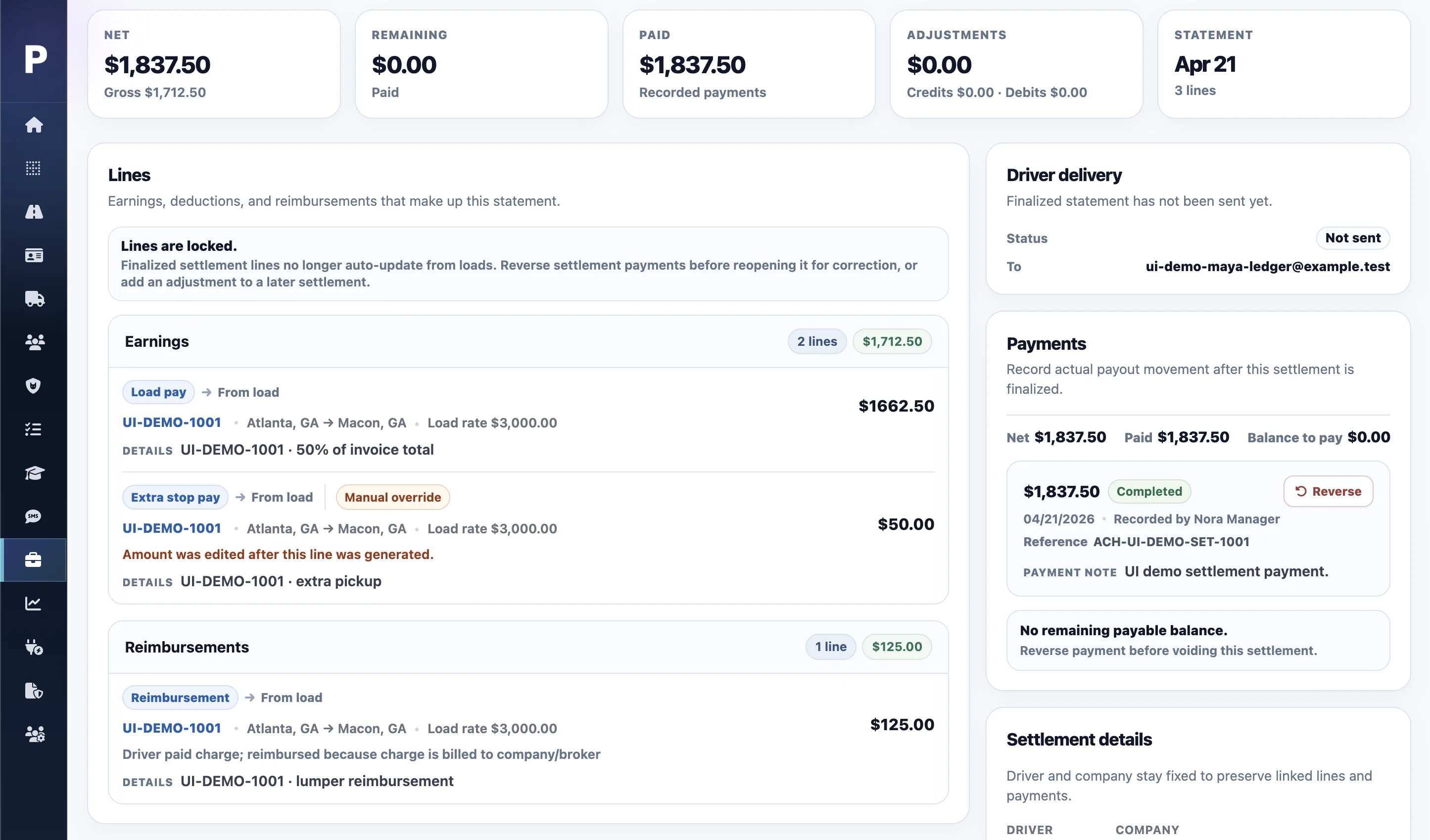 Settlement detail page